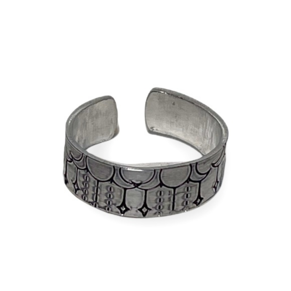 Handmade 8 hand-stamped boho moon phase silver hypoallergenic adjustable ring